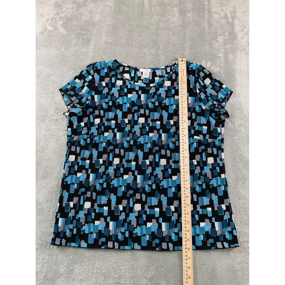 Dressbarn Woman 2X Blue Geometric Micro Pleated Short Sleeve Blouse Top RN118589 - Picture 5 of 8